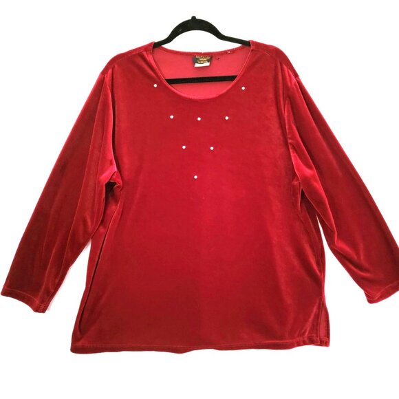 VTG Salon Studio Womens Top Pull Over 2XL Long Sleeve Rhinestone Accents Red USA - Picture 1 of 11